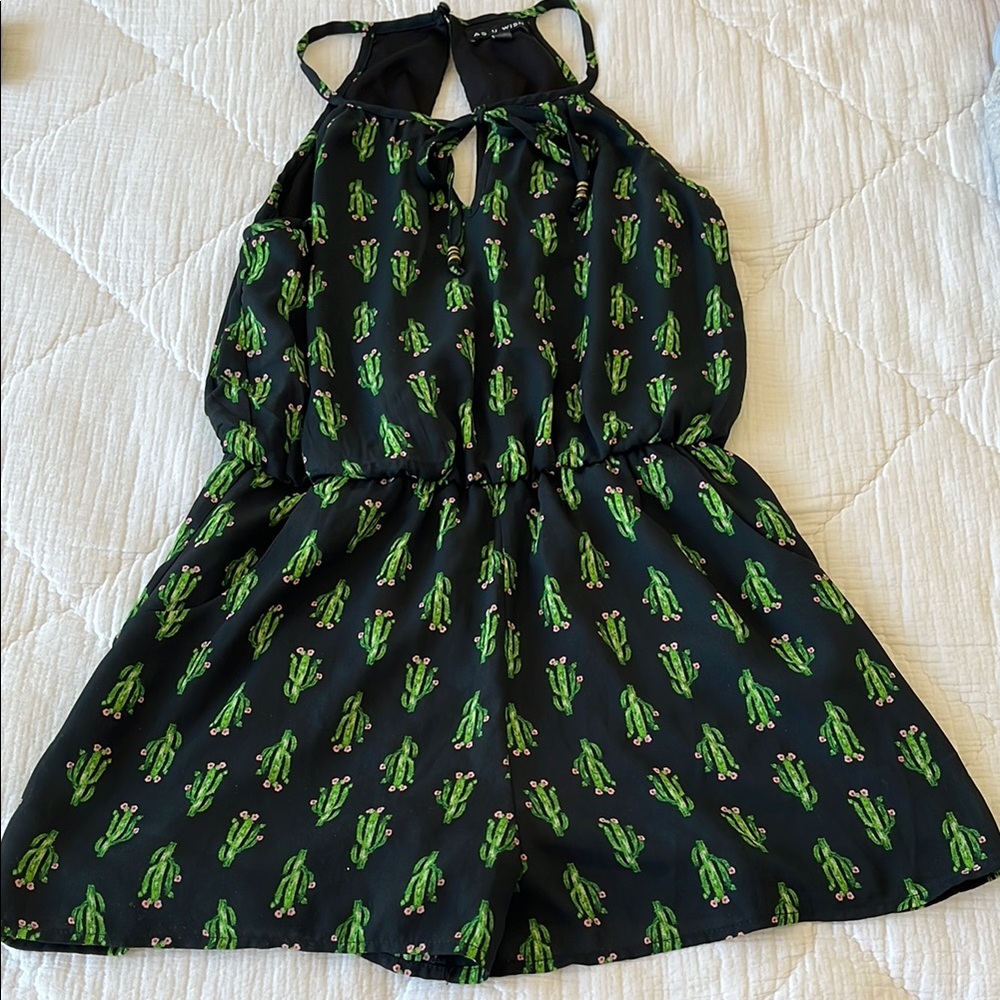 Womens Green Cactus Print Romper